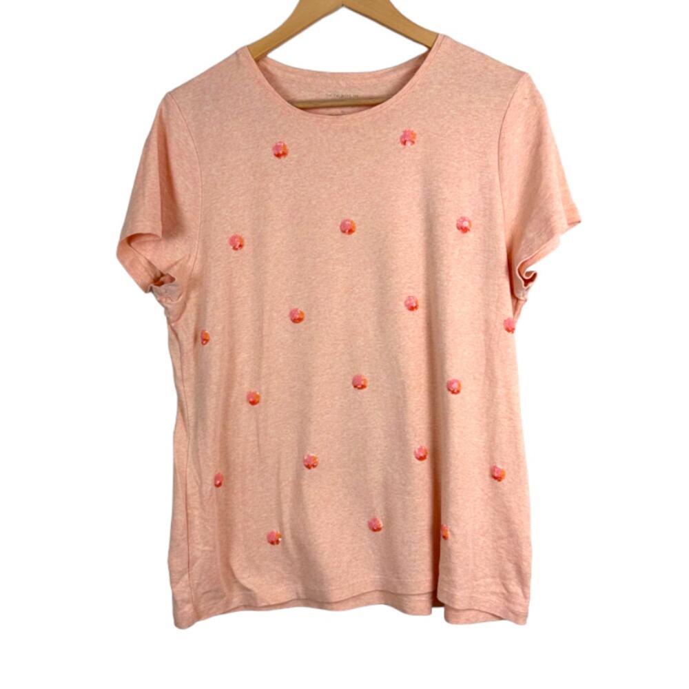Talbots Womens The Talbots Tee Orange Sequin Size XL Short Sleeves Crew Neck